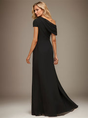 A-line Asymmetrical Floor-Length Chiffon Evening Dress With Pleated