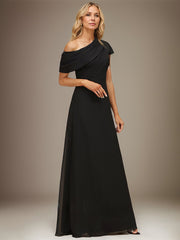 A-line Asymmetrical Floor-Length Chiffon Evening Dress With Pleated