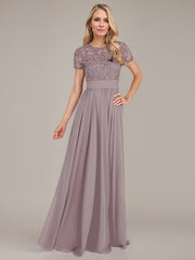 A-Line Scoop Floor-Length Chiffon Mother of the Bride Dress