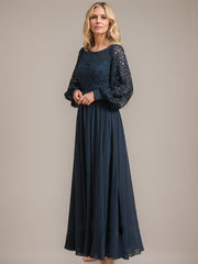 A-line Scoop Illusion Floor-Length Lace Chiffon Mother of the Bride Dress