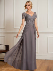 A-line V-Neck Floor-Length Chiffon Lace Mother of the Bride Dress