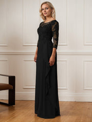 A-Line Floor-Length Scoop Chiffon Mother of Bride Dress