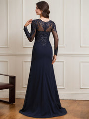 Sheath/Column V-Neck Detachable Sweep Train Lace Tulle Chiffon Mother of the Bride Dress With Sequins