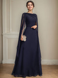 A-line Scoop Floor-Length Chiffon Mother of the Bride Dress With Bow Pleated