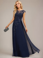 A-line Scoop Illusion Floor-Length Lace Chiffon Evening Dress With Sequins