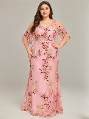 Sheath/Column V-Neck Floor-Length Lace Floral Evening Dress