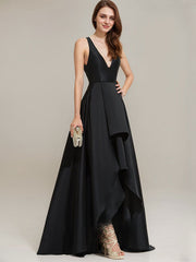 A-line V-Neck Asymmetrical Satin Evening Dress