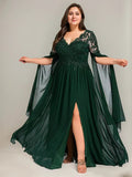 A-line V-Neck Floor-Length Lace Chiffon Evening Dress