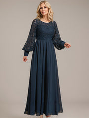 A-line Scoop Illusion Floor-Length Lace Chiffon Mother of the Bride Dress