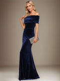 Sheath/Column Off the Shoulder Floor-Length Velvet Evening Dress