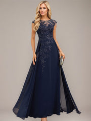 A-line Scoop Illusion Floor-Length Lace Chiffon Evening Dress With Sequins