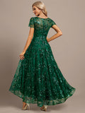 A-line Scoop Illusion Asymmetrical Sequin Lace Evening Dress