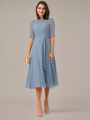 A-Line Boat-neck Pleated Chiffon Mother of the Bride Dress