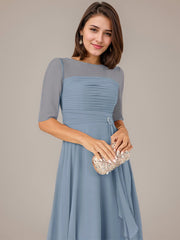 A-Line Boat-neck Pleated Chiffon Mother of the Bride Dress