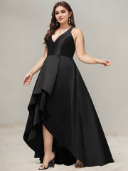 A-line V-Neck Asymmetrical Satin Evening Dress