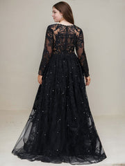 Ball-Gown/Princess V-Neck Sweep Train Tulle Lace Evening Dress With Sequins