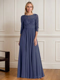 A-Line Scoop Floor-Length Sequins Chiffon Mother of the Bride Dress