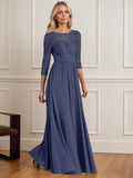 A-Line Scoop Floor-Length Sequins Chiffon Mother of the Bride Dress