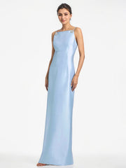 Sheath/Column Square Full-Length Satin Evening Dress