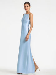 Sheath/Column Square Full-Length Satin Evening Dress