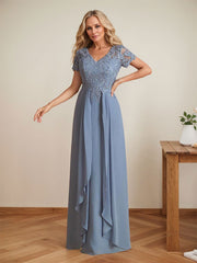 Elegant A-Line Chiffon V-neck Mother of the Brides Dresses Lace Top MOB Dresses