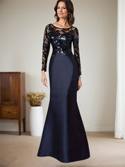 Scoop Neck Long Sleeves Floor-Length Satin/Sequined Mother Of The Bride Dresses