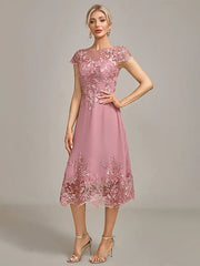 Dusty Rose A-Line Tea-Length Mother of the Bride Dress With Sequins