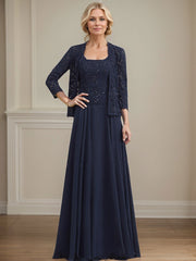 A-Line Square Neckline Chiffon Mother Of The Bride Dresses With Lace