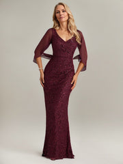 Mermaid V-Neck Floor-Length Chiffon Mother of the Bride Dress