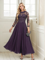 A-Line Scoop Neck Ankle-Length Chiffon Mother Of The Bride Dresses With Lace