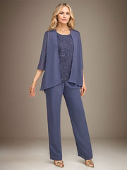 Stormy 3 Piece Long Mother of the Bride Pant Suits with Appliques