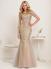 Floral Sequin Print Maxi Long Fishtail Tulle Mother Of The Bride Dresses