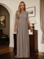 A-Line Scoop Floor-Length Chiffon Mother of the Bride Dress