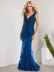 A-line V-Neck Floor-Length Lace Chiffon Mother of the Bride Dress With Applique Sequins Mermaid Dresses