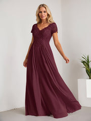 A-Line V-Neck Floor-Length Chiffon Mother of the Bride Dress