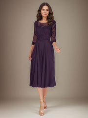 Plum A-Line Scoop Lace Chiffon Mother of the Bride Dress