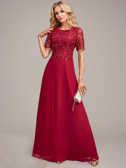 A-Line Round Neck Sequin Mother of Bride Dress With Appliques