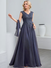 A-Line V-Neck Sleeveless Chiffon Mother Of The Bride Dresses With Lace