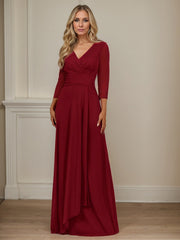 A-Line V-Neck Floor-Length Chiffon Mother of the Bride Dress