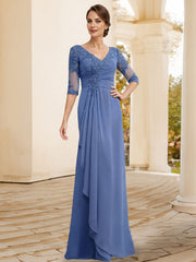 Sheath/Column V-Neck Chiffon Mother Of The Bride Dresses With Appliques Lace