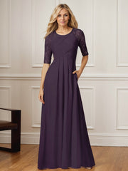 A-Line Square Neck Floor-Length Chiffon Mother of the Bride Dress