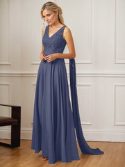 A-Line V-Neck Floor-Length Chiffon Mother of the Bride Dress