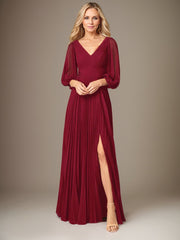 A-Line V-Neck Floor-Length Chiffon Mother of the Bride Dress