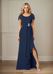 Dark Navy A-Line Side Slit Chiffon Dress Mother of the Bride Dress