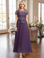 A-Line Illusion Neck Ankle-Length Chiffon Mother Of The Bride Dresses With Lace