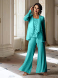 Chiffon Long Sleeves Mother of the Bride Pantsuits with Jacket