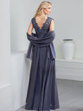 A-Line V-Neck Sleeveless Chiffon Mother Of The Bride Dresses With Lace