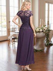 A-Line Illusion Neck Ankle-Length Chiffon Mother Of The Bride Dresses With Lace