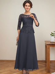 A-line Scoop Illusion Ankle-Length Chiffon Lace Mother of the Bride Dress With Rhinestone Beading