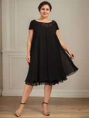 Empire Scoop Illusion Knee-Length Chiffon Lace Mother of the Bride Dress With Sequins Beading